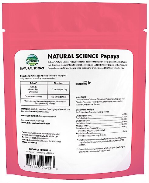 Oxbow Natural Science Papaya Support Digestive Health Small Animal Supplement