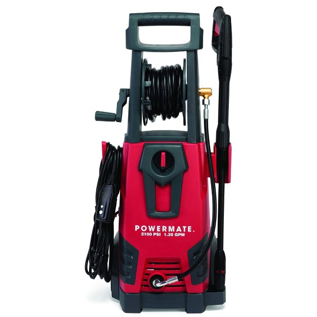 Powermate 2100 Psi 1 3 Gpm Portable Cold Water Electric Pressure Washer With Onboard Storage 20 Foot High Pressure Hose And Auto Stop Switch Red