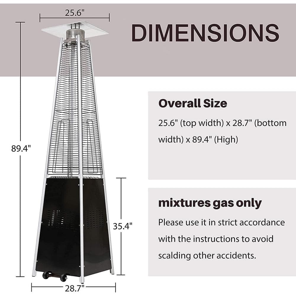 Suncrown 41,000 BTU Stainless Steel Pyramid Propane Patio Heater with Wheels HD-F18B521