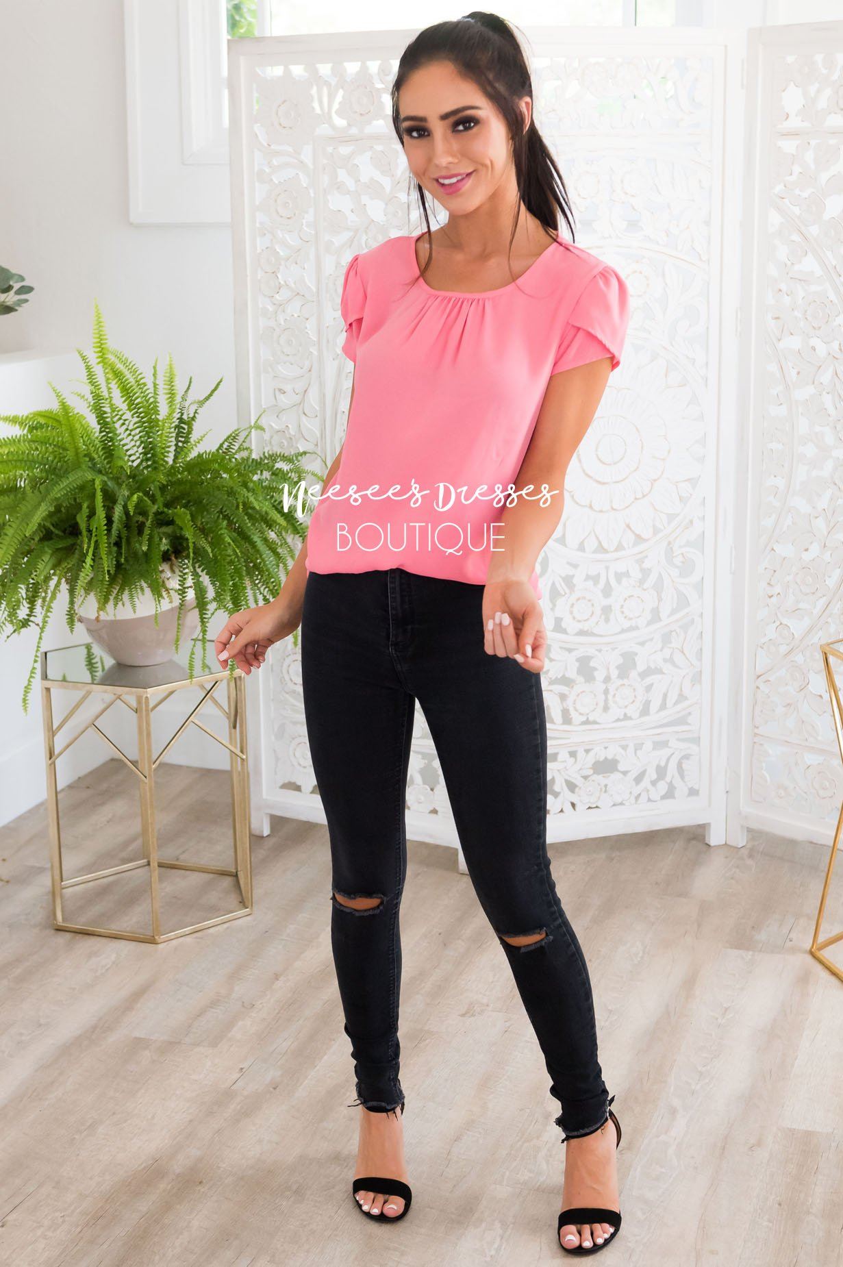 Pink Chiffon Tulip Sleeve Top