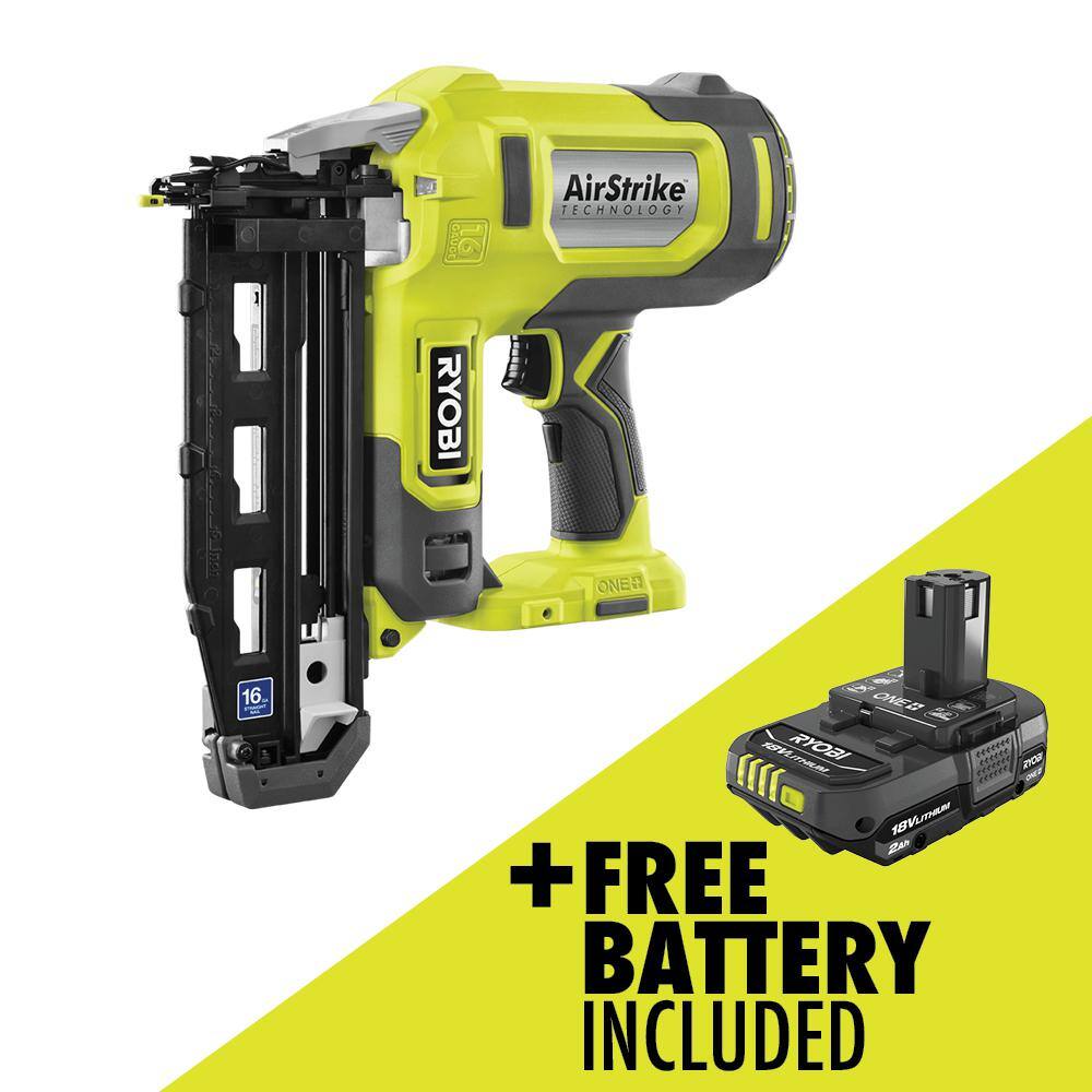 RYOBI ONE+ 18V 16-Gauge Cordless AirStrike Finish Nailer with 2.0 Ah Battery P326-PBP006