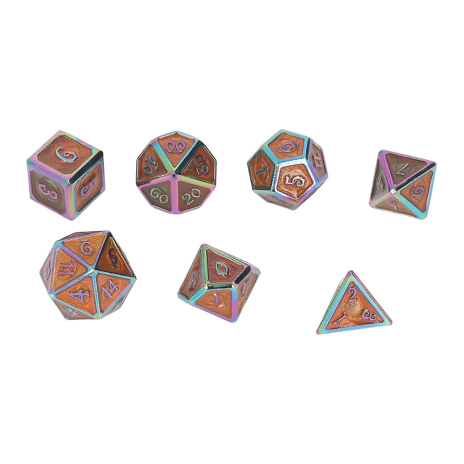 7Pcs Multi Sided Dice Set Electroplated Metal Fashionable Tabletop Game Polyhedral Dice Kitfor Bar Home Red Enamel