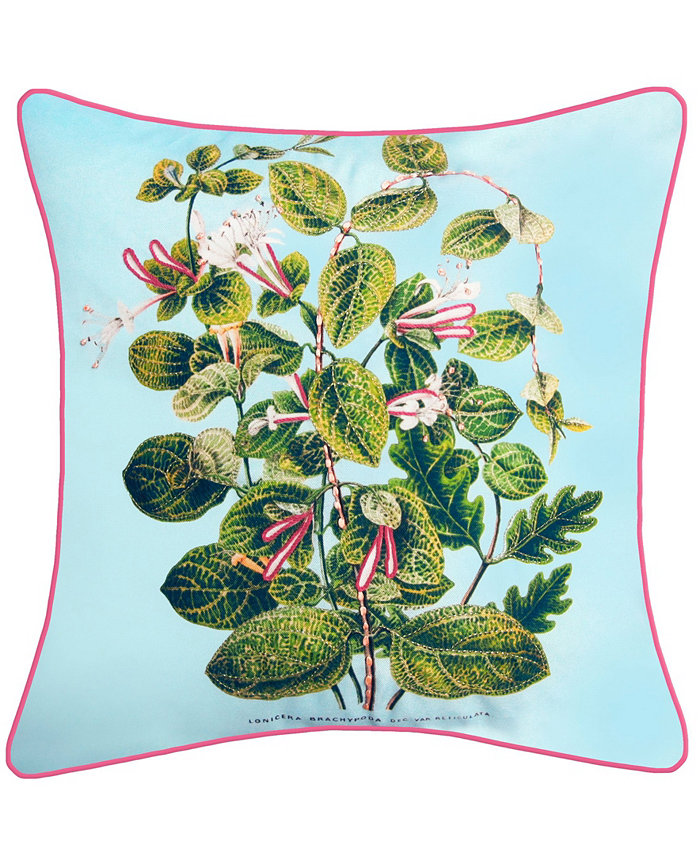 Edie@Home NYBG Indoor， Outdoor Leafy Floral with French Knot Detail Decorative Pillow， 20