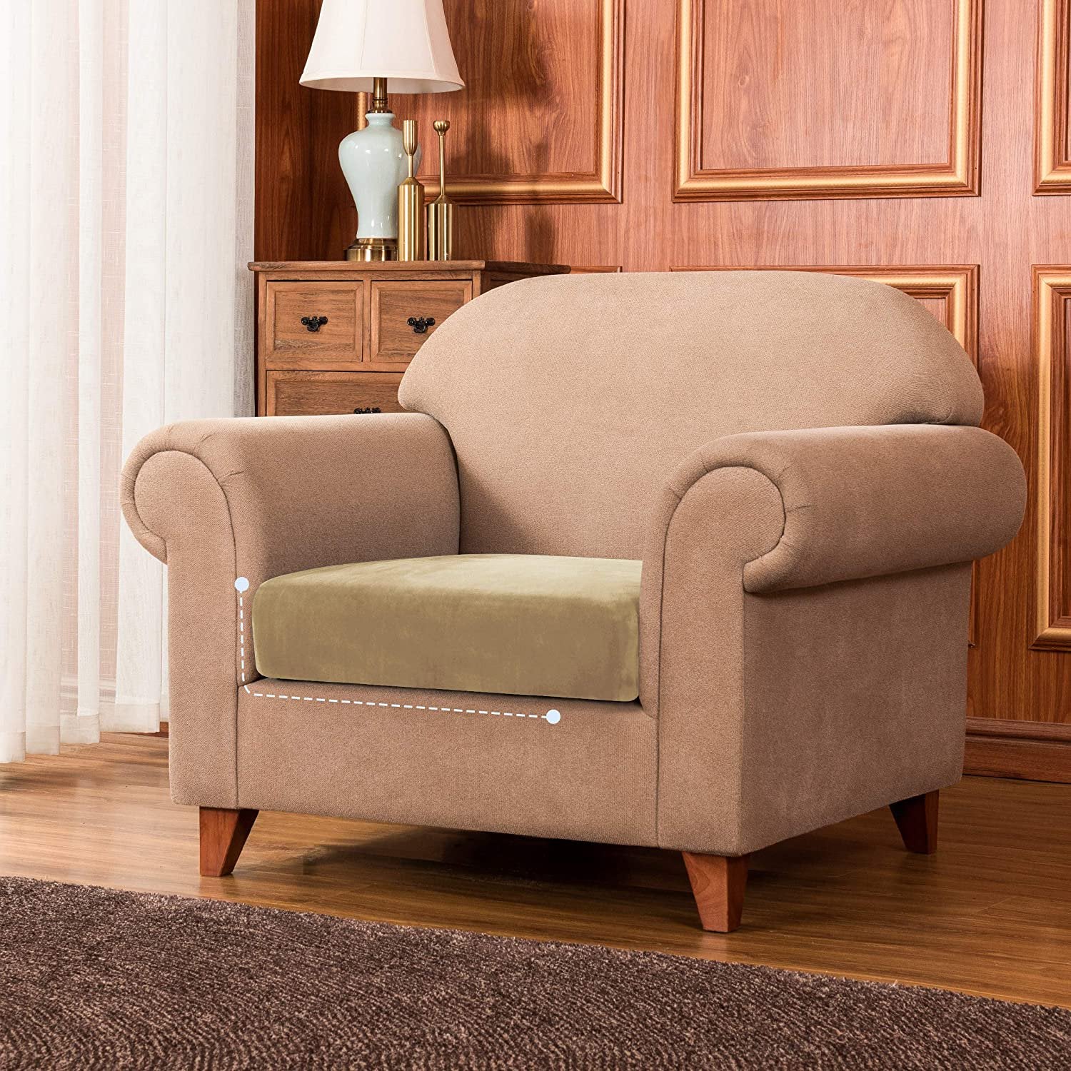 Subrtex Sofa Slipcover Solid Velvet Seat Cushion Cover (Armchair, Sand)