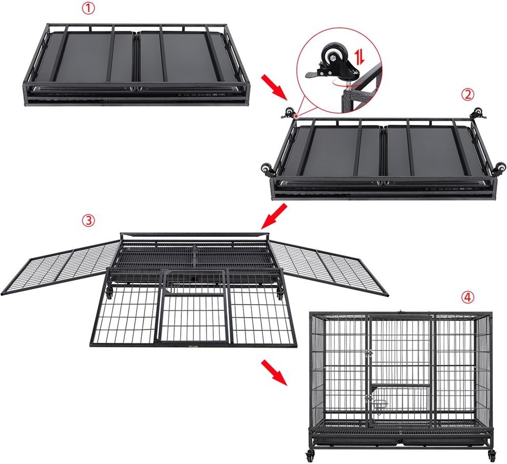 Yaheetech Wheels and Litter Pans Dog Crate， Black， 43-in