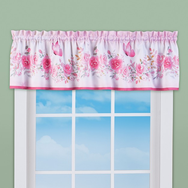 Collections Etc Pink Roses Garland amp Butterflies Window Valance Curtains