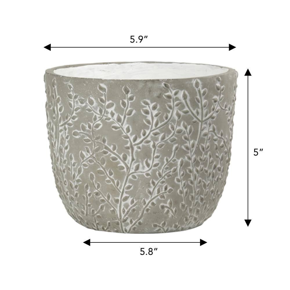 Classic Home and Garden Flora 6 in. Gray Cement Planters with White Interior Assorted (Set of 3) 31013-089