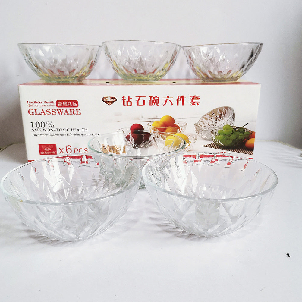 12 Pcs/2 Set Diamond Glass Salad Bowl Practical Rice Soup Fruits Dessert Storage Bowl with Box for Home Kitchen Use (Transparent