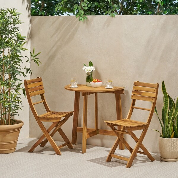 Westmount Outdoor 2 Seater Half-Round Folding Acacia Wood Bistro Table Set by Christopher Knight Home -  - 28807622