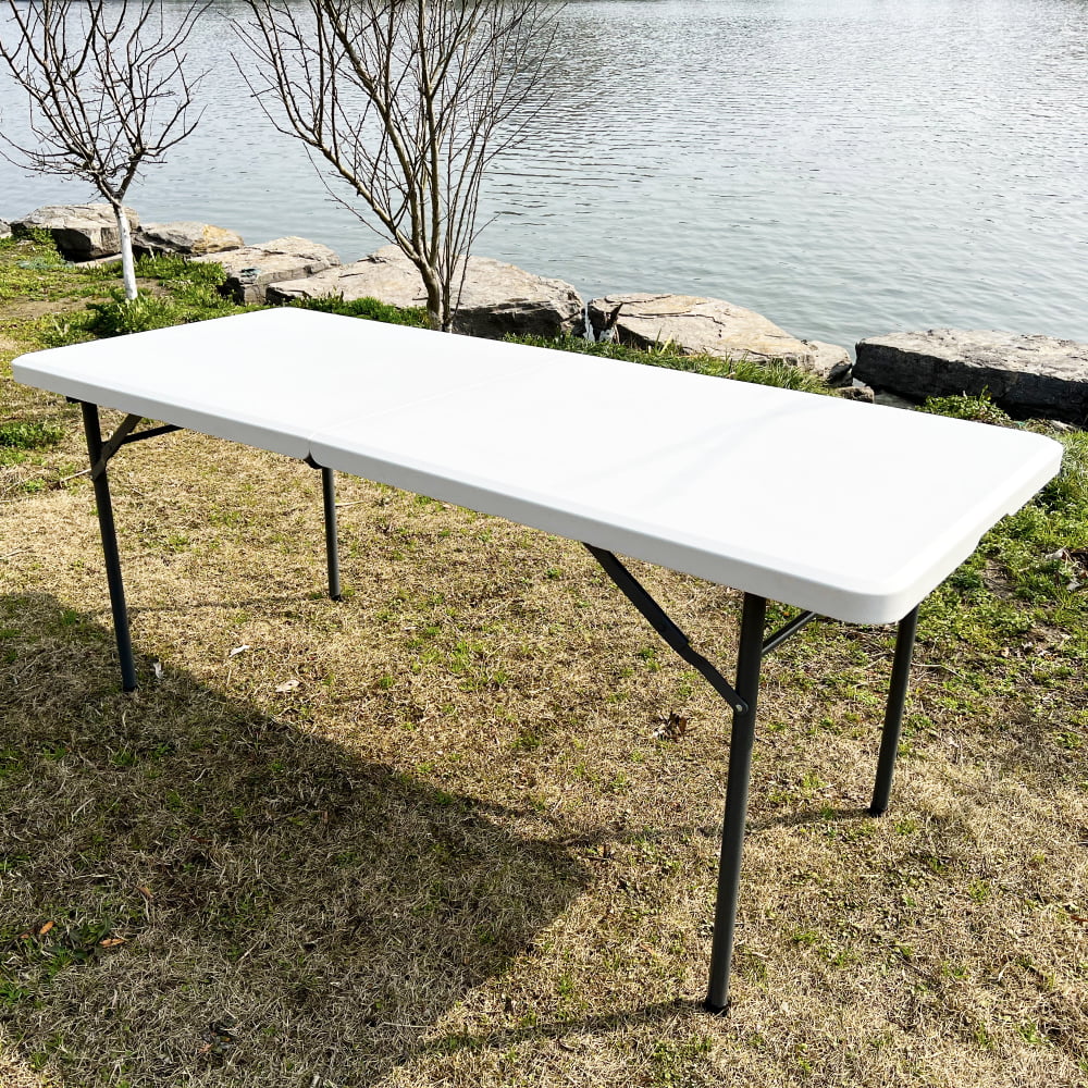 Holaki Outdoor Folding Table 6ft: Portable Plastic Table 6 Foot - Heavy Duty - Commercial Grade for Picnic Camping Party Indoor