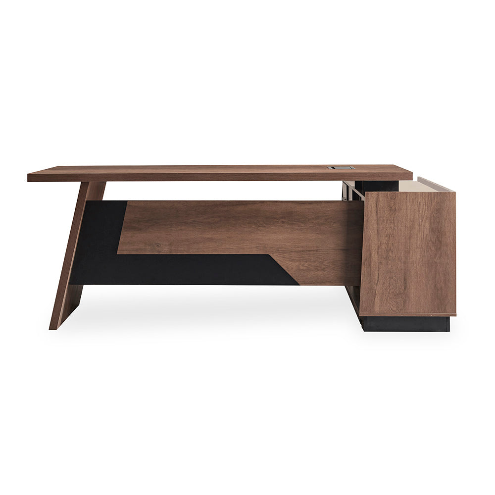 SUTTON Executive Desk with Left Return 180-200cm - Warm Oak & Black