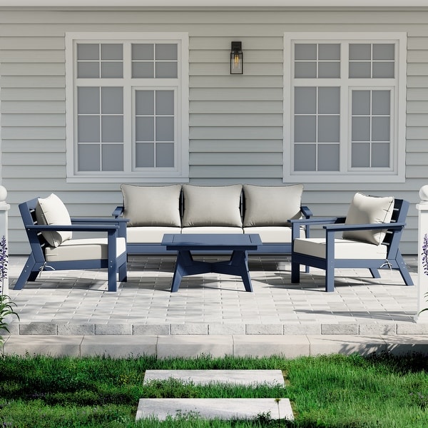 Polytrends Birchwood All Weather HDPE Outdoor Patio Navy Blue Deep Seating Sectional (6Piece Set)