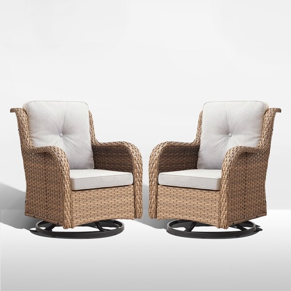 Pocassy PE Wicker Rocking Chair Swivel Chairs Glider Chair