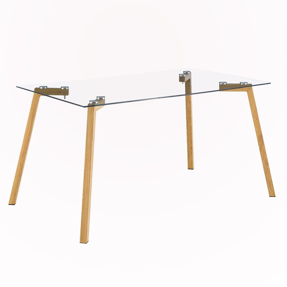 Rectangular Glass Dining Table with Metal Legs