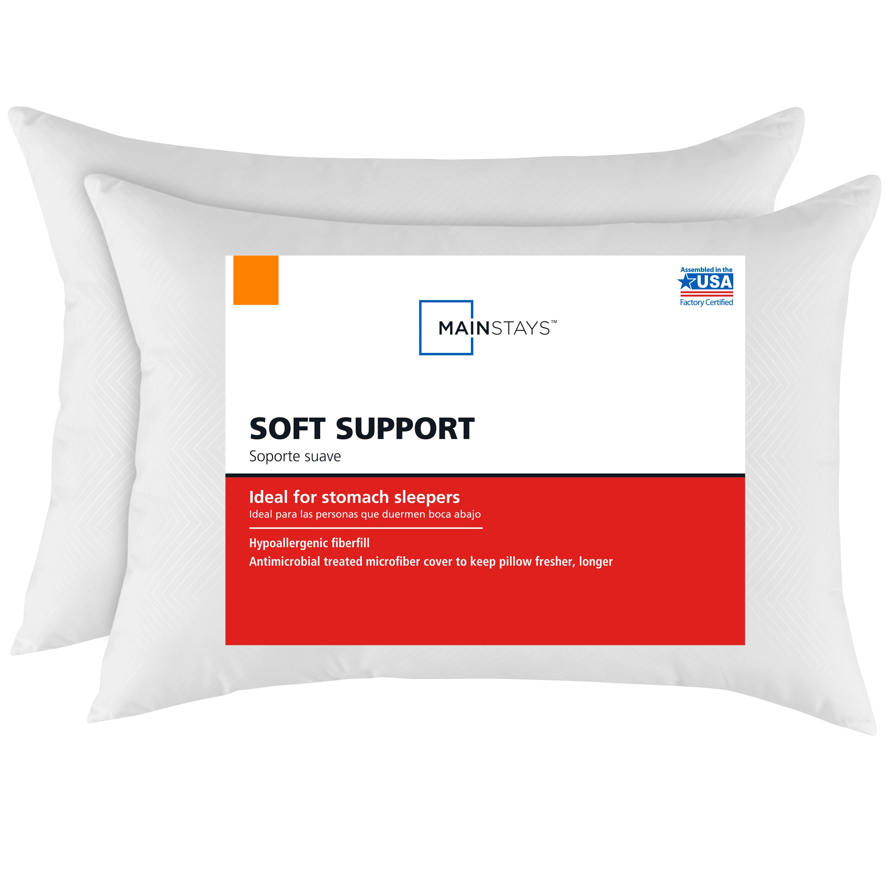 Mainstays Soft Support Microfiber Bed Pillow, Standard/Queen, Set of 2