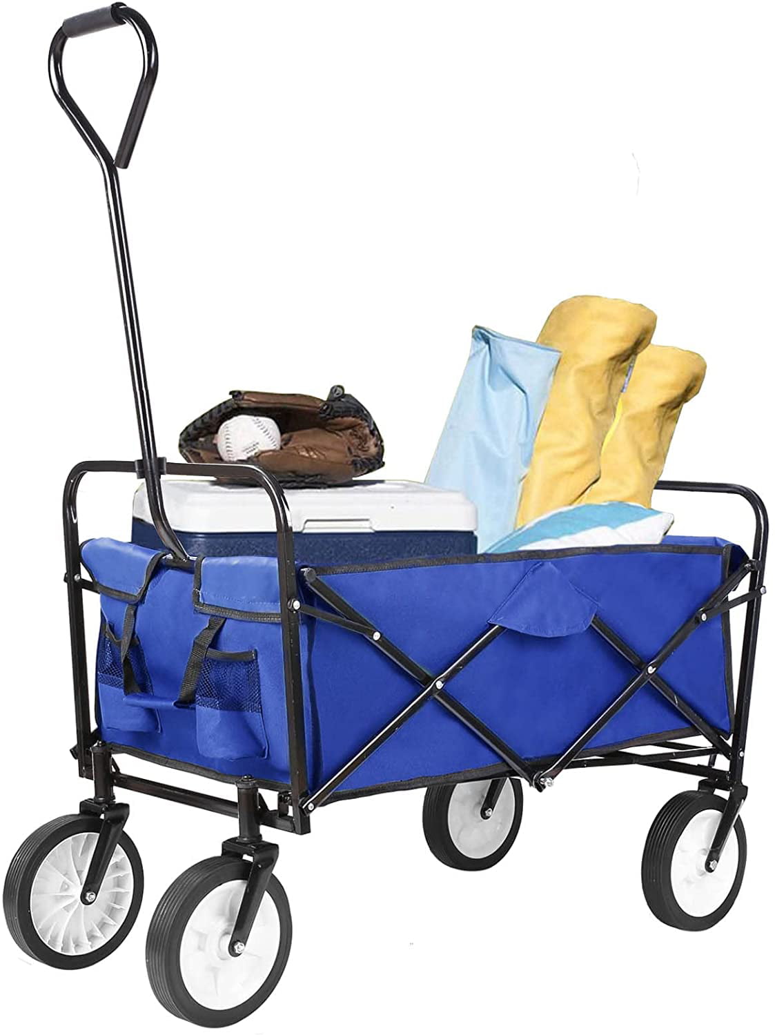 Increkid Collapsible Outdoor Wagon Cart Folding Grocery Wagon W/ Cup Holder