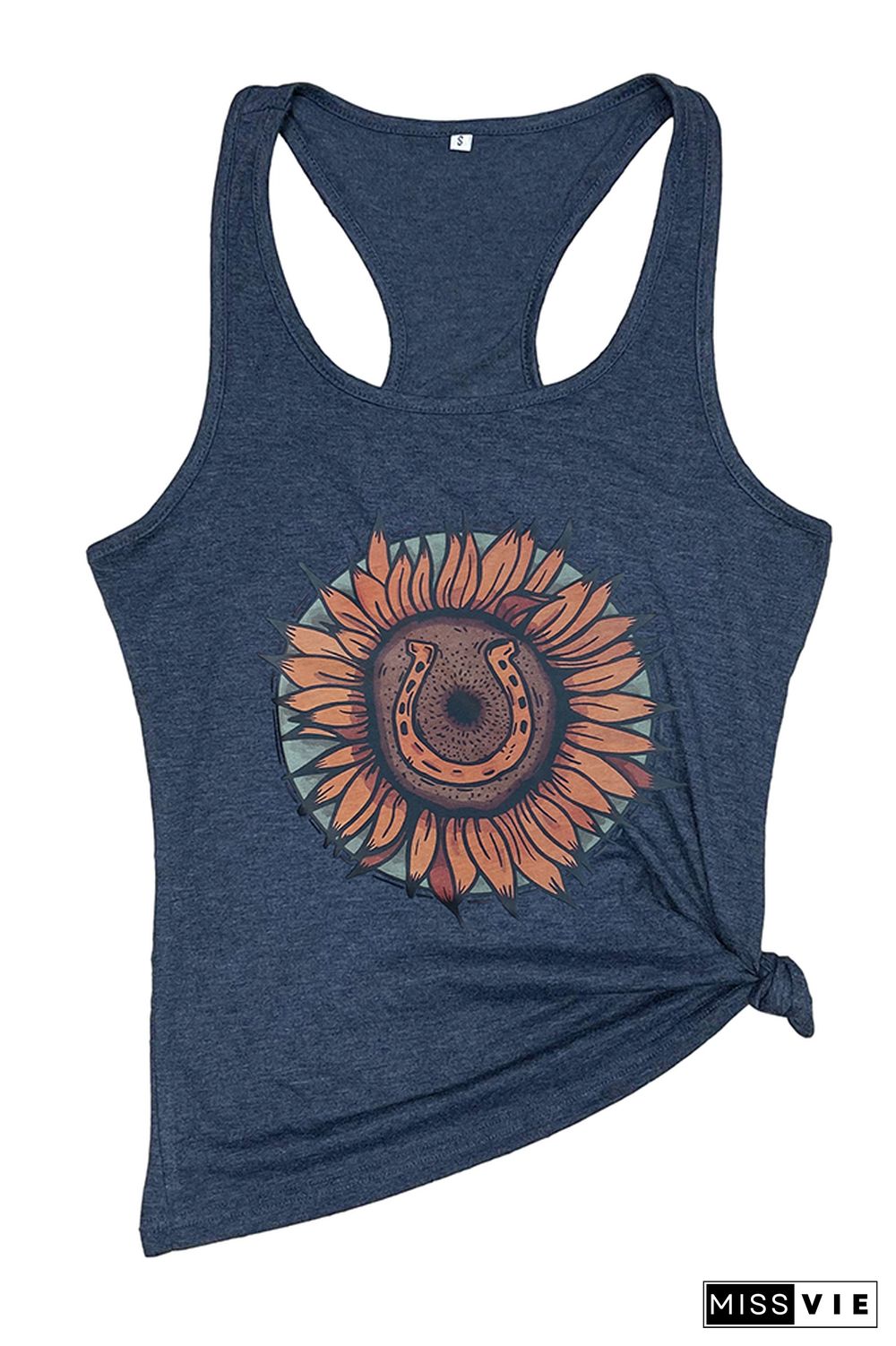 SUNFLOWER & HORSESHOE Printed Sleeveless Tank Top Wholesale