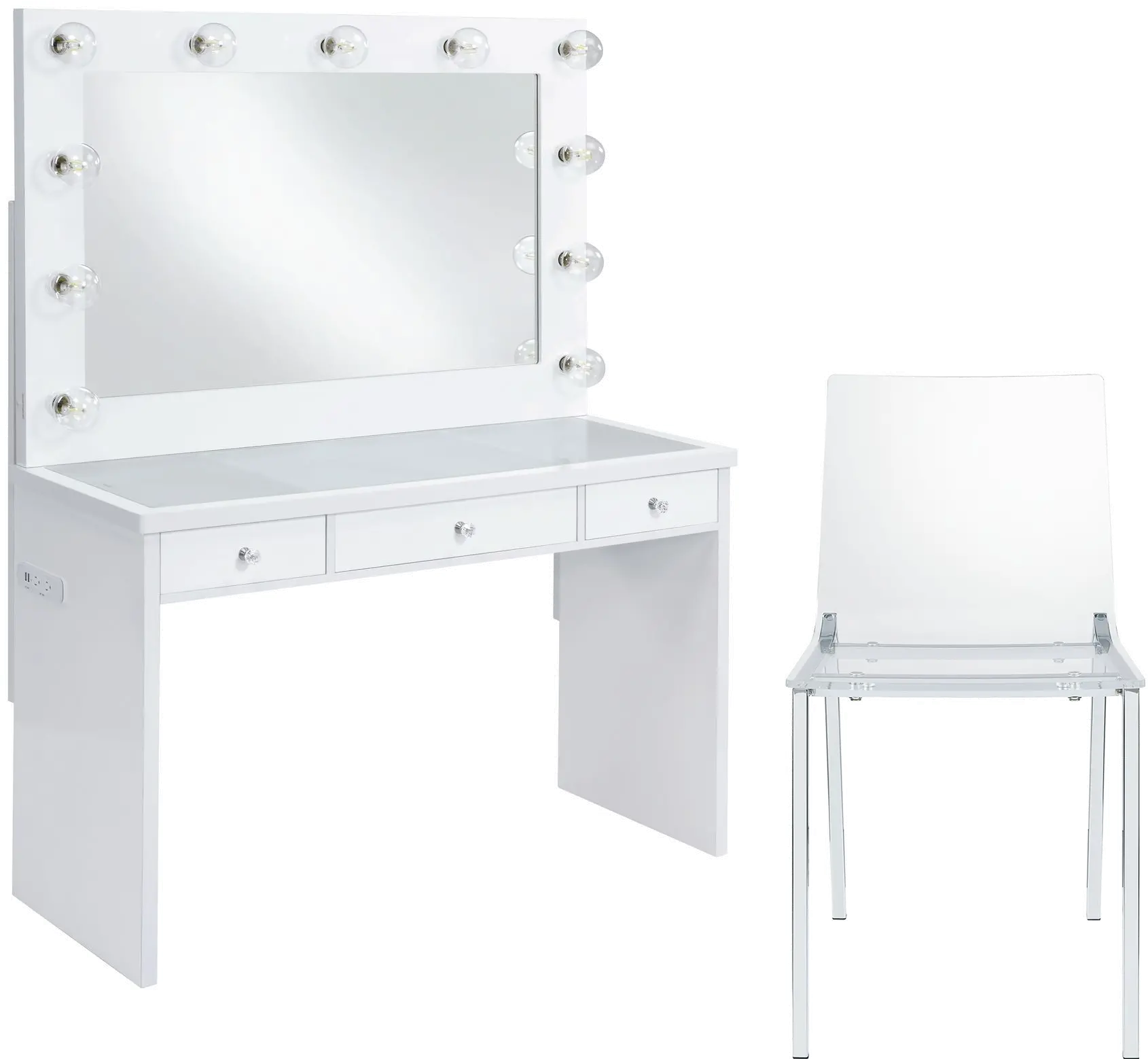 Posh White and Clear 3-Piece Vanity Set