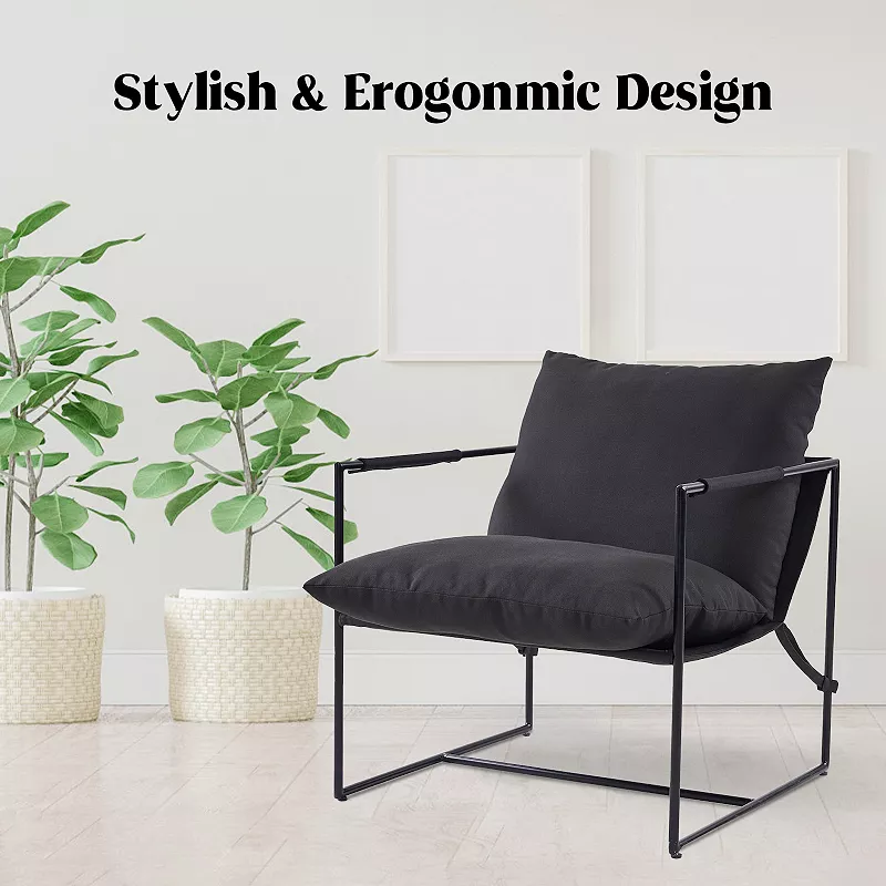 Unikome Modern Style Upholstered Sling Accent Chair with Metal Frame