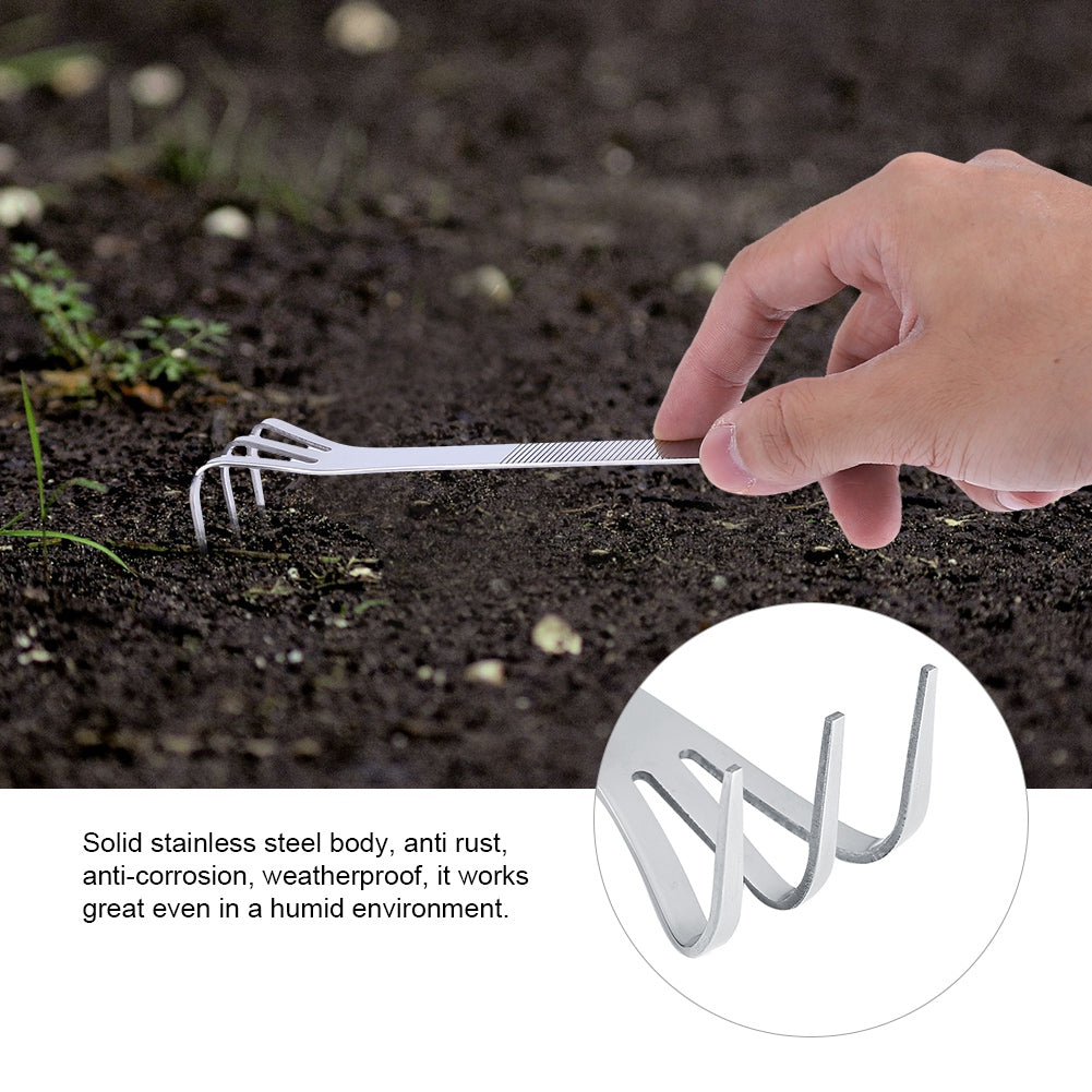 Hand Rake, Mini Rake, Stainless Steel 3 Claws Gardening Rake, For Farming