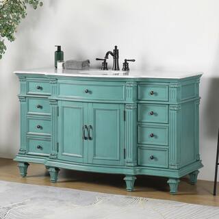 Silkroad Exclusive 60 in. W x 22 in. D x 36 in. H Freestanding Bath Vanity in Retro Green with Carrara White Marble Top V0277NW60C