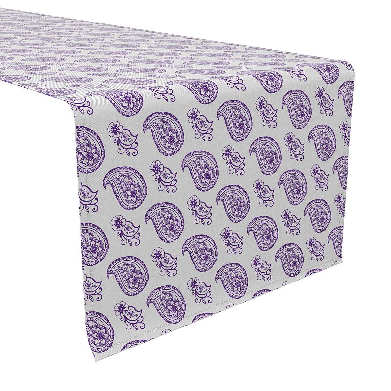 Table Runner， 100% Cotton， 16x90， Purple Paisley Petals