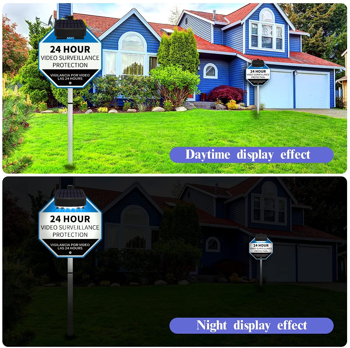 Solar Power Deck LED Light Clip-On Yard Security Sign Spotlight {Large Capacity Battery， Max14 Hours Working}