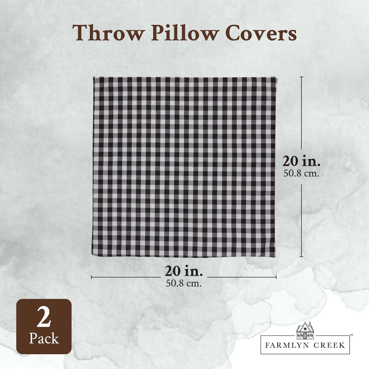 Set of 2 Plaid Throw Pillow Covers 20x20 in， Black and White Buffalo Farmhouse Decorative Cushion Case