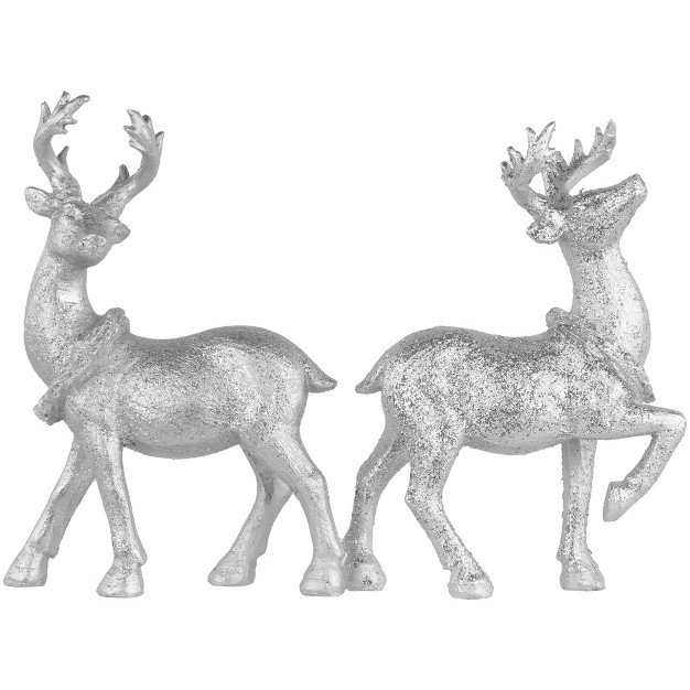 Northlight Set Of 2 Silver Glitter Dusted Reindeer Christmas Figurines