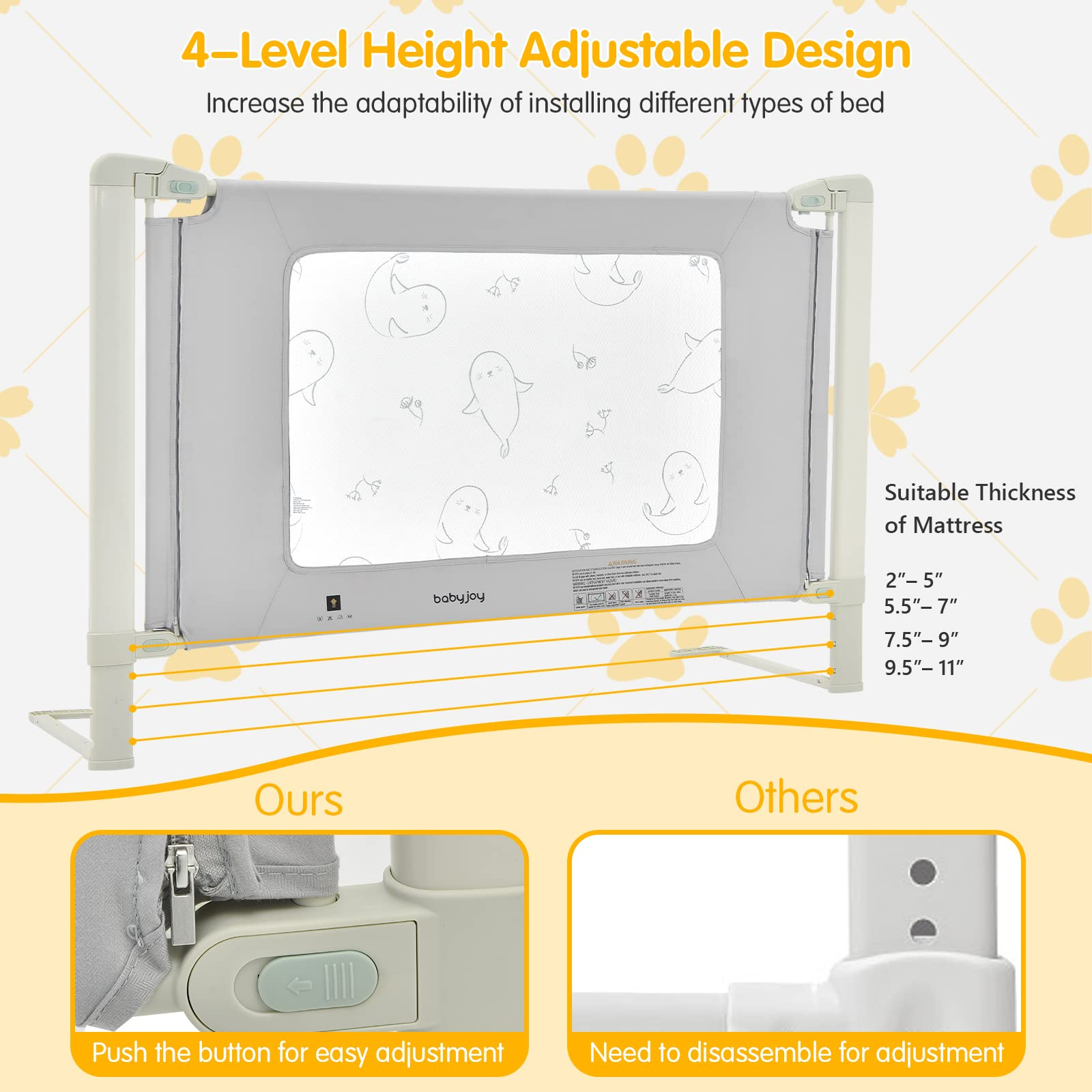 BABY JOY Bed Rails for Toddlers, 59'' Extra Long, Height Adjustable Kids Rail Guard w/ Double Safety Lock for Convertible Crib