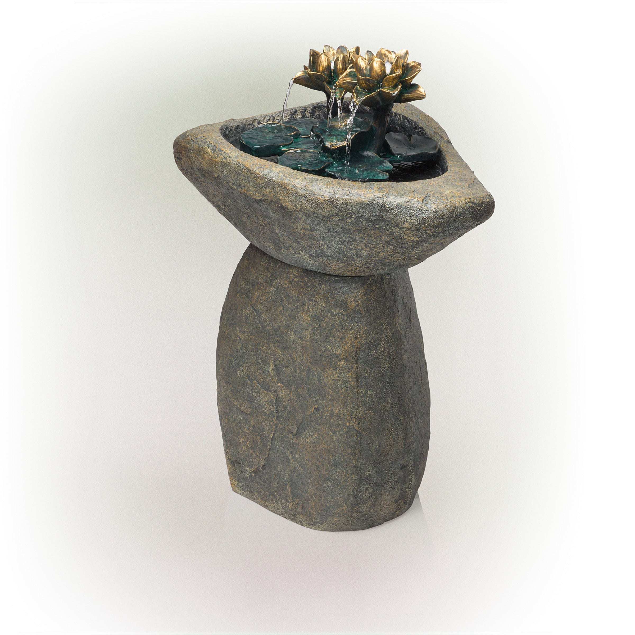 Alpine Corporation Lotus Rock Fountain Waterfall with LED Lights