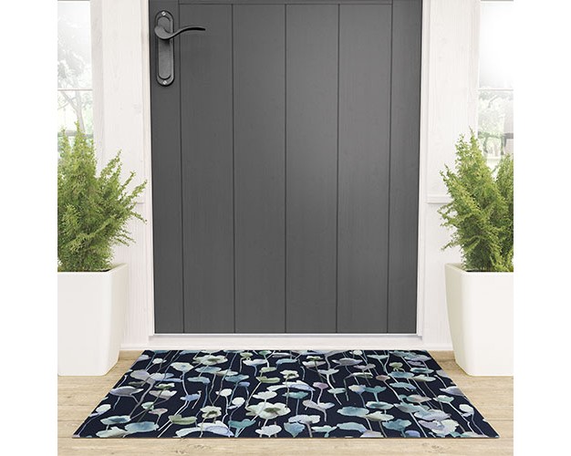 Ninola Design Watery Abstract Flowers Navy Looped Vinyl Welcome Mat Society6