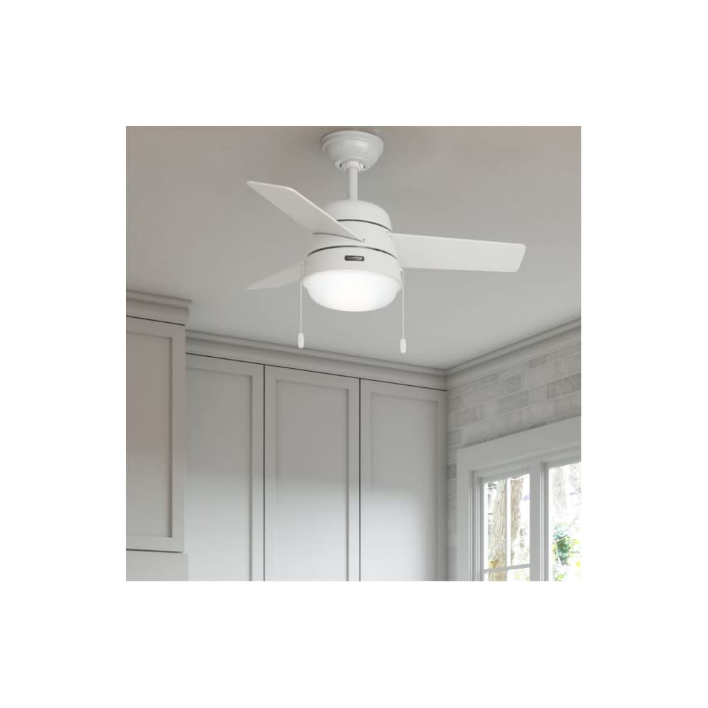 Hunter Aker Ceiling Fan 36 Fresh White/Natural Wood ;