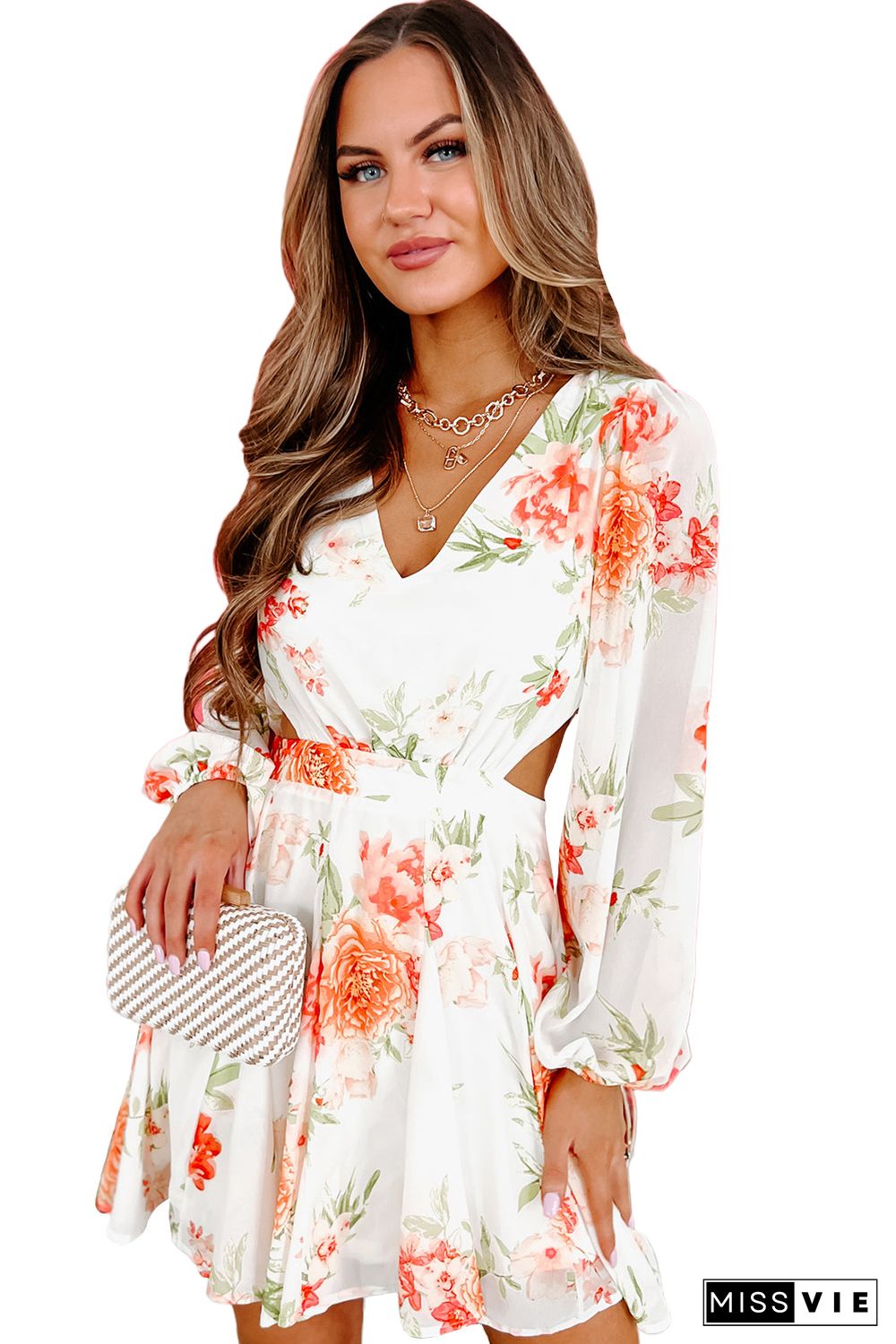 Long Sleeve Cut-out Floral Dress