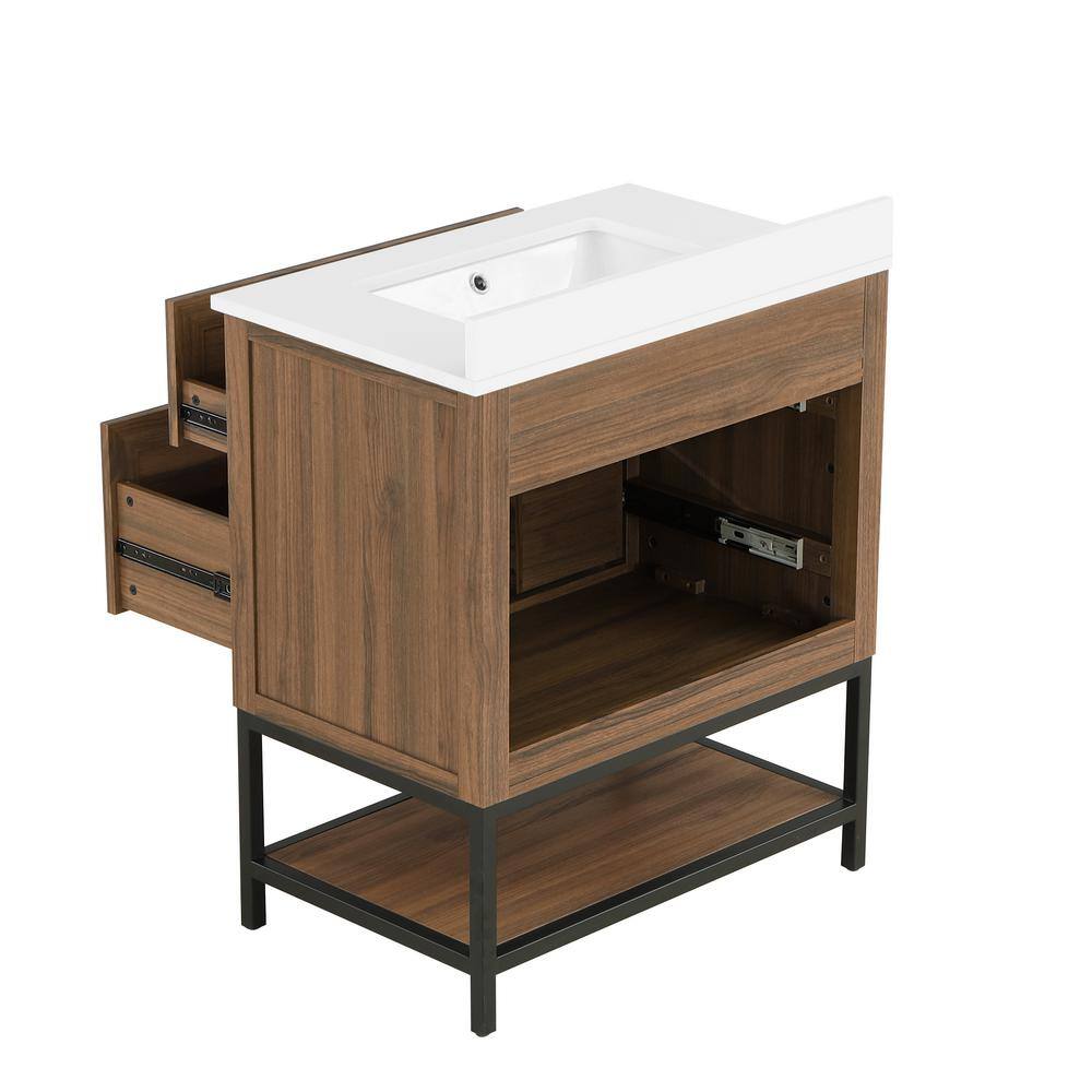 Home Decorators Collection Corley 30 in. W x 19 in. D x 34.50 in. H Freestanding Vanity in Spiced Walnut with White Engineered Stone Top Corley 30SW