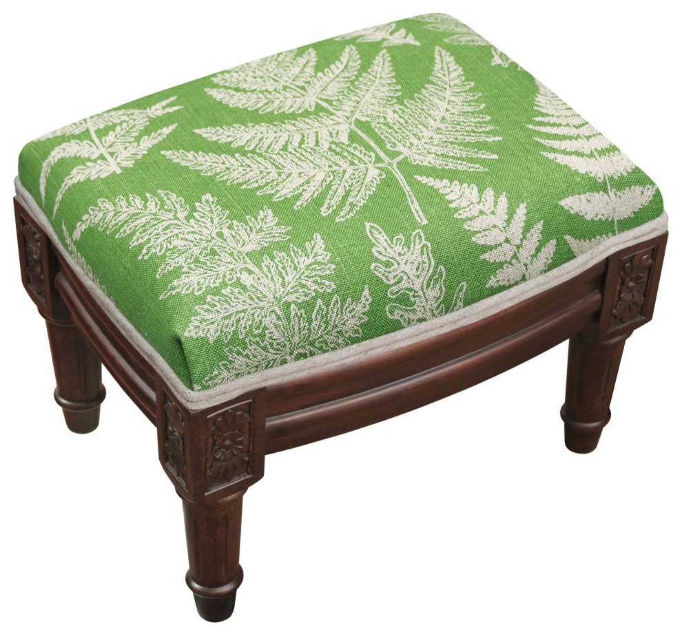 Fern Aqua  Linen Upholstered Footstool   Tropical   Footstools And Ottomans   by 123 Creations  Houzz