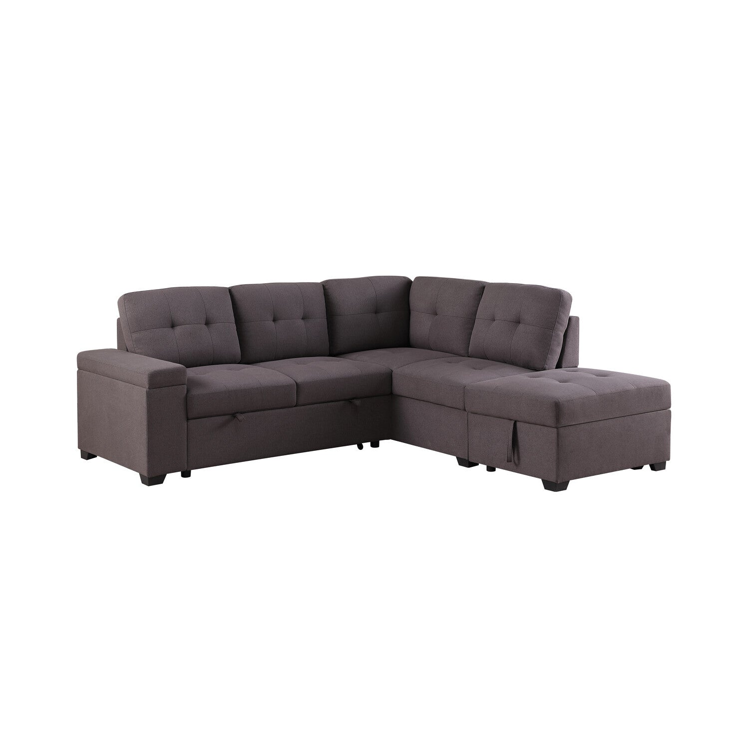 Katie Brown Linen Sleeper Sectional Sofa with Storage Ottoman, Storage Arm