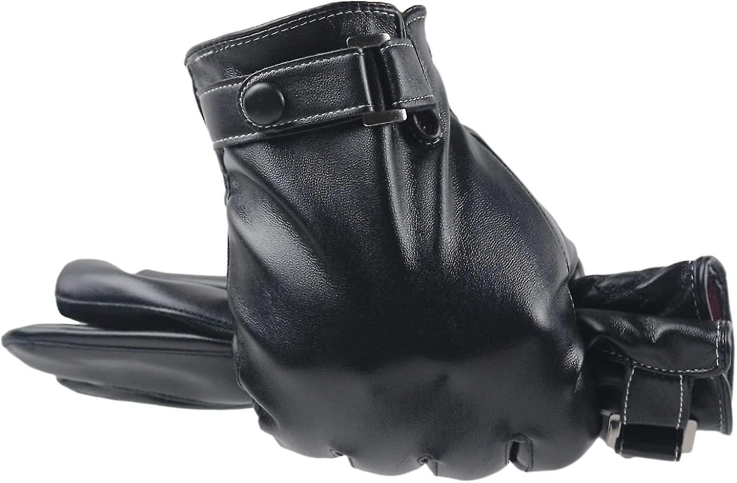 Winter Leather Men Touchscreen Gloves - Black Warm Cycling Driving Motorcycle