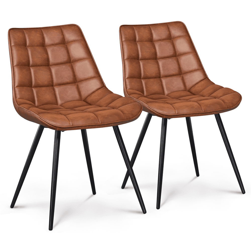 Topeakmart Set of 2 Modern Faux Leather Dining Chairs Armless with Cushioned Seat， Brown