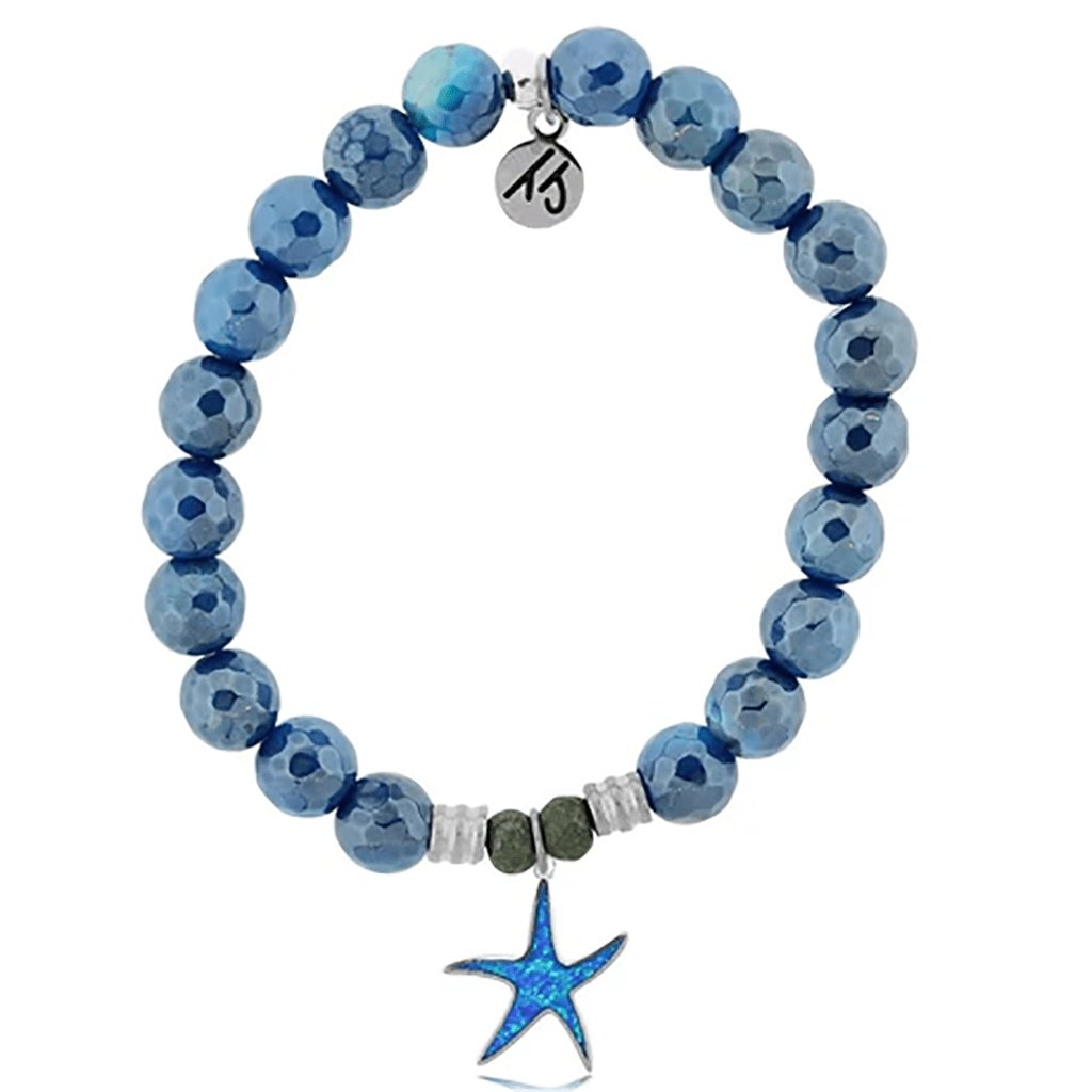 T. Jazelle  Blue Agate Stone Bracelet with Star of the Sea Sterling Silver Charm