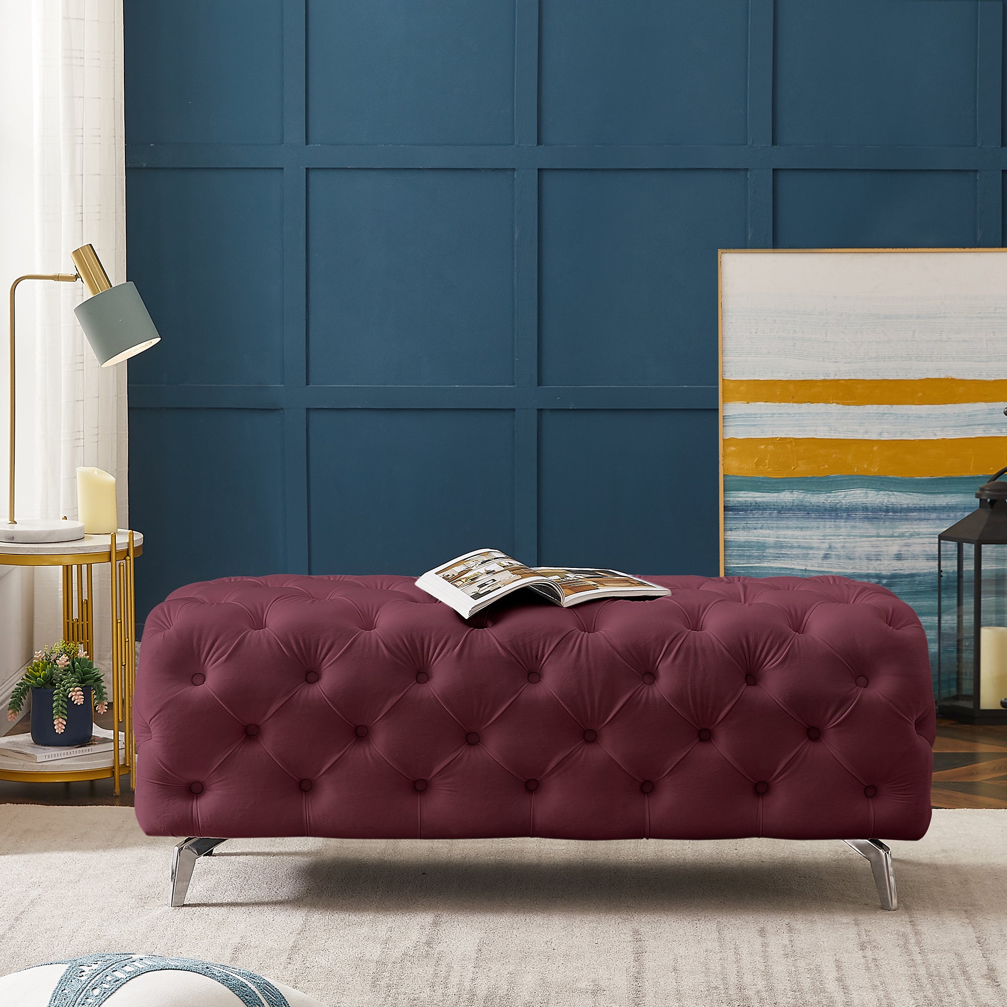 Petsdo Button-Tufted Bench, Upholstered Footrest Stool Accent Bench for Entryway Living Room Bedroom.