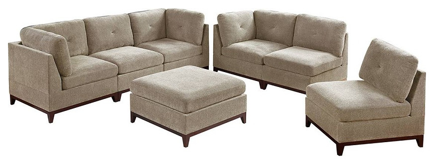 Salonika 7 Piece Modular Sofa Set With Matching Ottoman  Camel Chenille   Transitional   Living Room Furniture Sets   by Hollywood Decor  Houzz