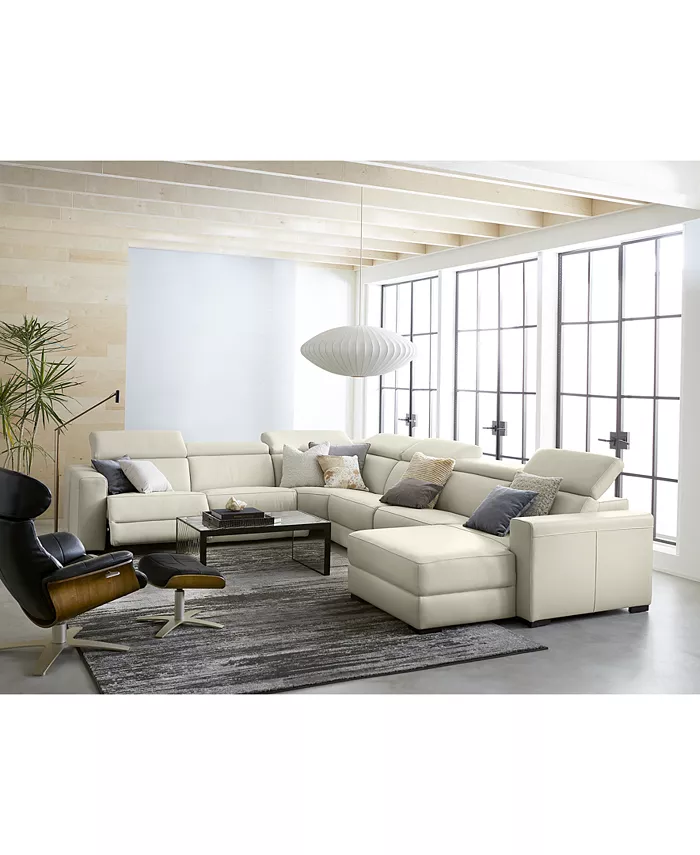 Furniture Nevio 115 3-pc Leather Sectional Sofa with Chaise 2 Power Recliners and Articulating Headrests