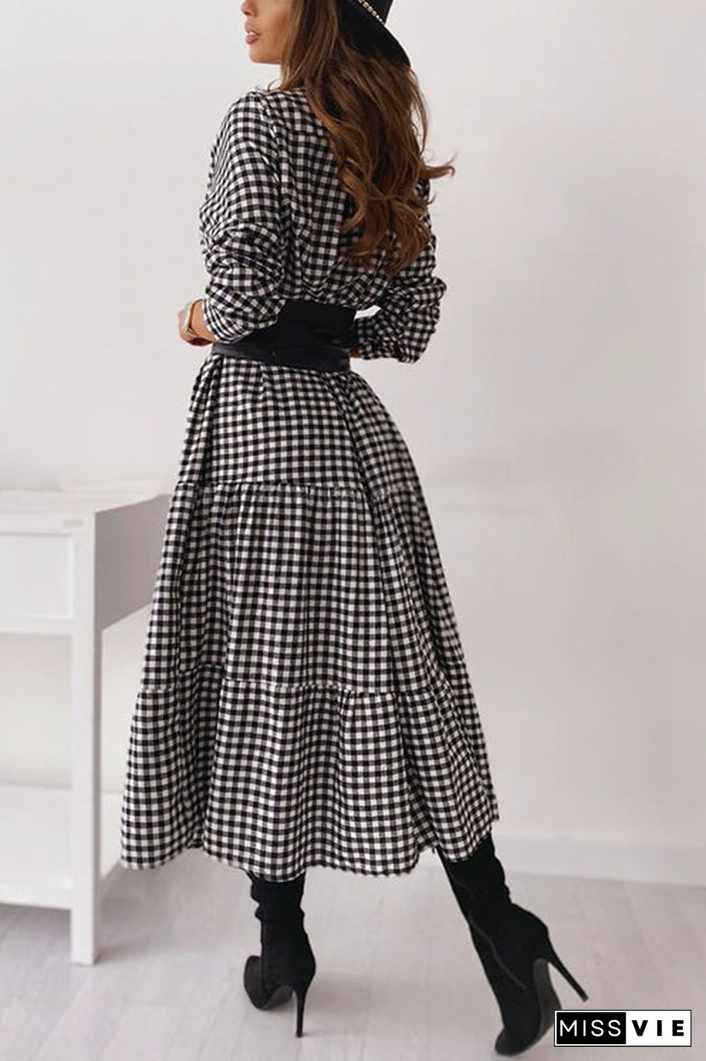 Pliad Button Ruffles Long Sleeve Maxi Dress