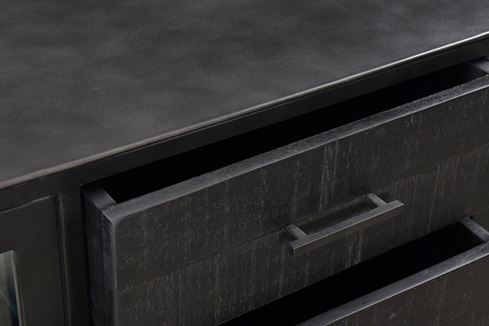 90 quotBlack Steel and Glass Console with Drawers   Farmhouse   Media Cabinets   by Terra Nova Designs  Inc.  Houzz