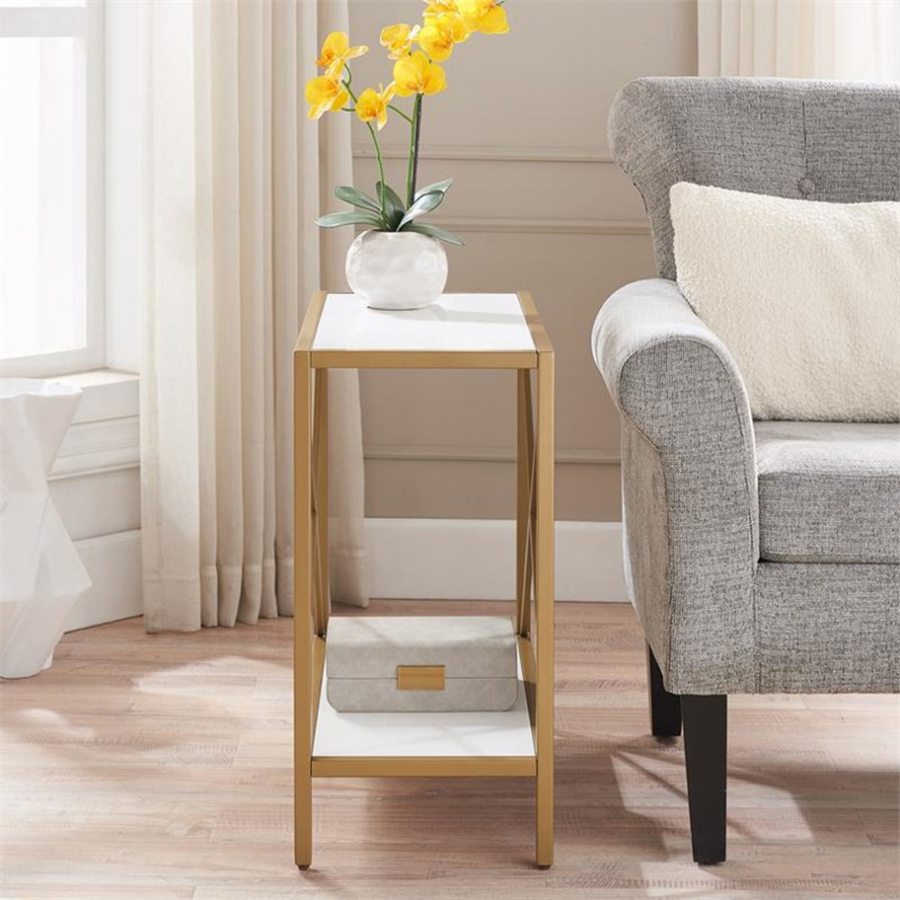 Leick Home 9217 WTGL Claudette Metal and Wood Narrow End Table in White/Gold   Contemporary   Side Tables And End Tables   by Homesquare  Houzz