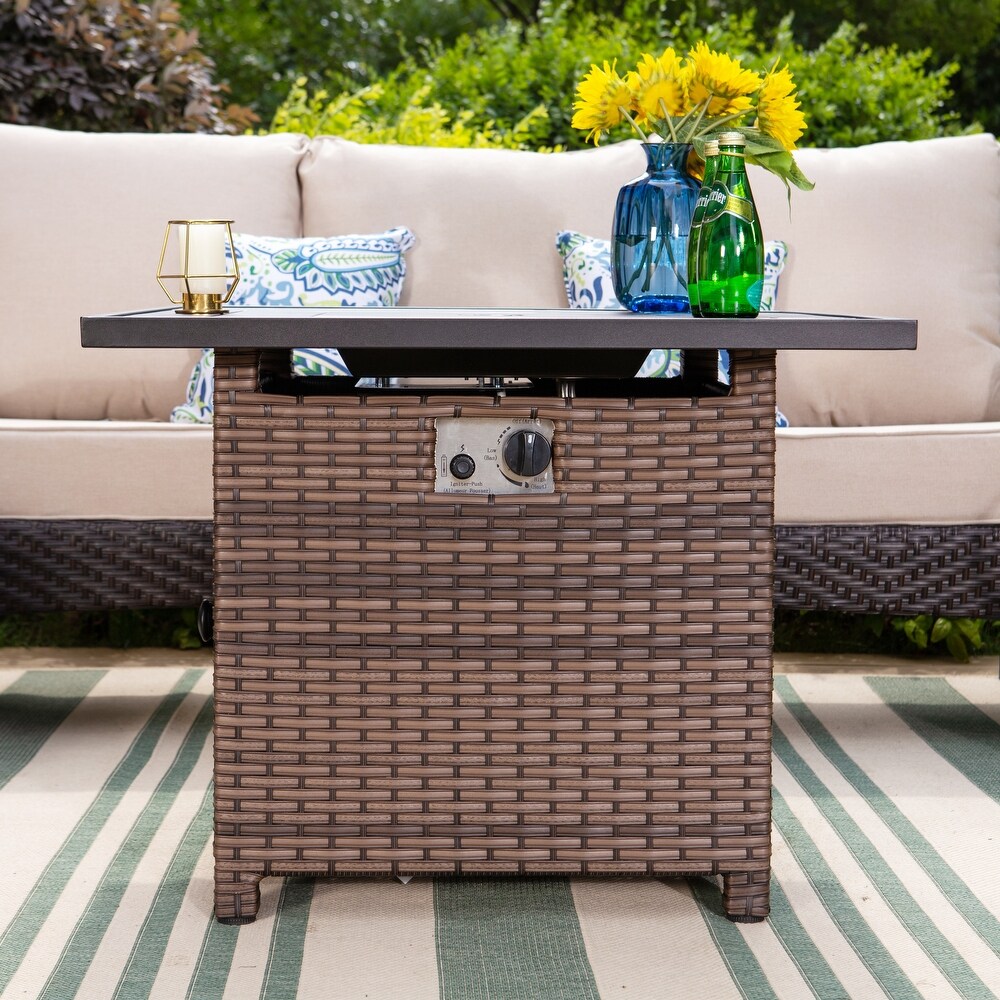 Wicker Patio Conversation Set with Gas Fire Pit Table