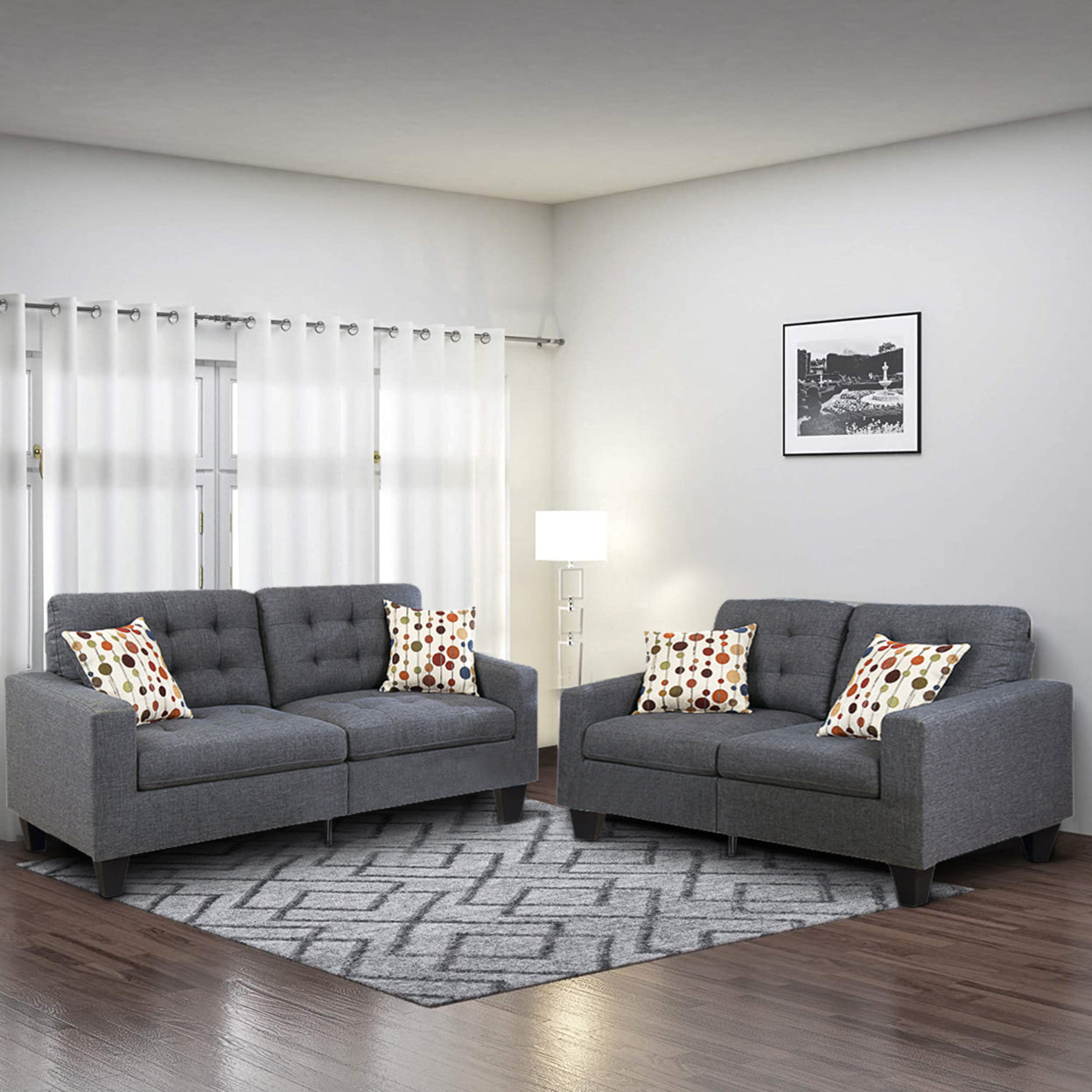 Bobkona Windsor Linen-Like Polyfabric 2-Piece Sofa and Loveseat Set