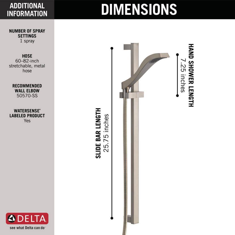 Delta Dryden 1-Spray Patterns 1.75 GPM 3.91 in. Wall Mount Handheld Shower Head in Stainless 57051-SS