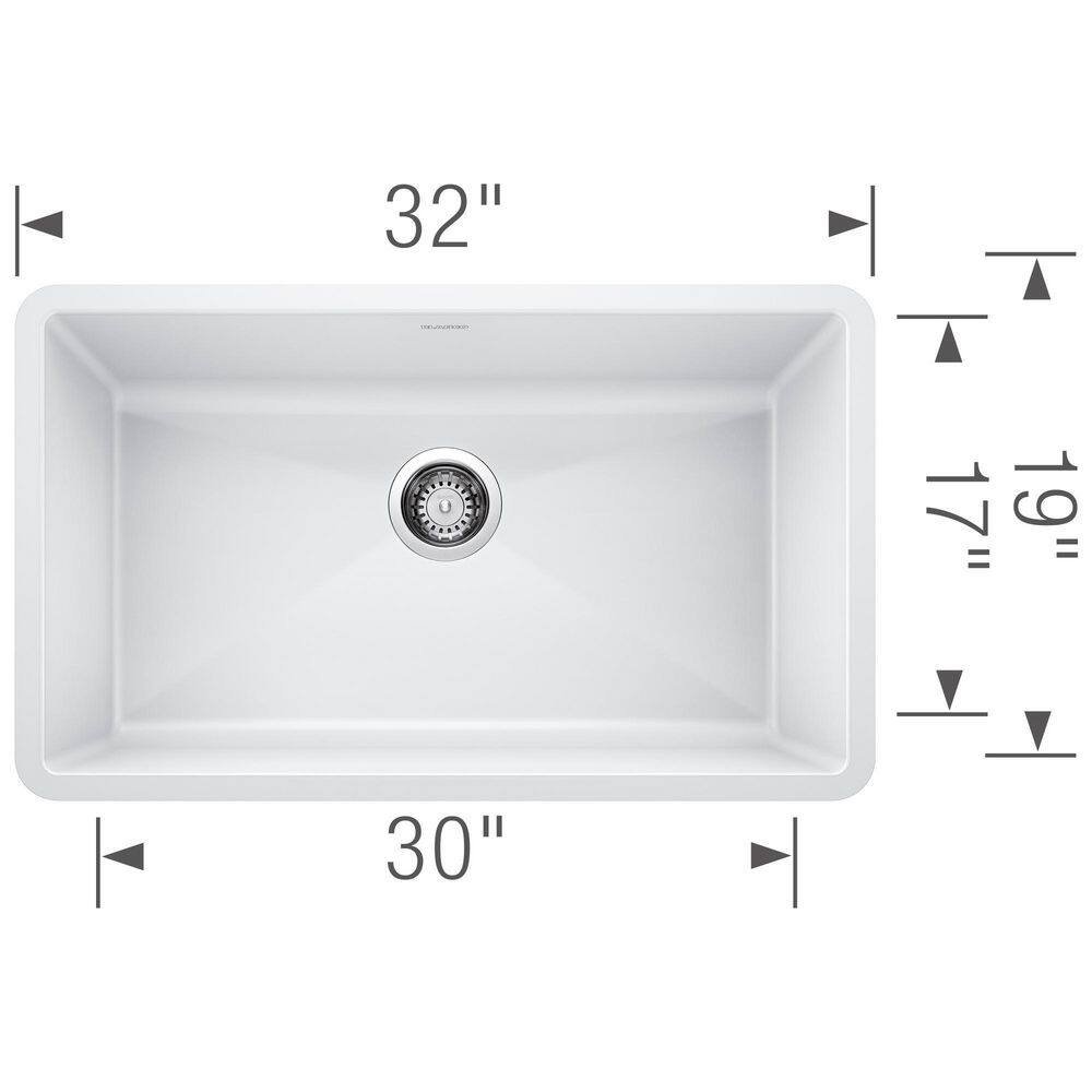 Blanco PRECIS Undermount Granite Composite 32 in. Single Bowl Kitchen Sink in White 440150